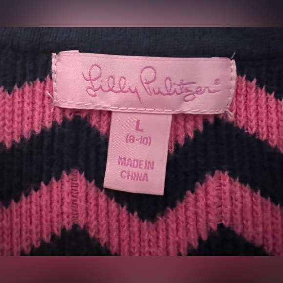 Lilly Pulitzer Girls Pink Blue Chevron Cotton Knit Sweater Dress Large - Picture 5 of 11